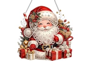 JJFOX Diamond Art Hanging Kit for Adult,Special Shaped Rhinestone,DIY Acrylic Diamond Art Painting Window Pendants Home Garden Wall Hanging Kits Hanging Ornament,Double Sided. (Father Christmas-1)