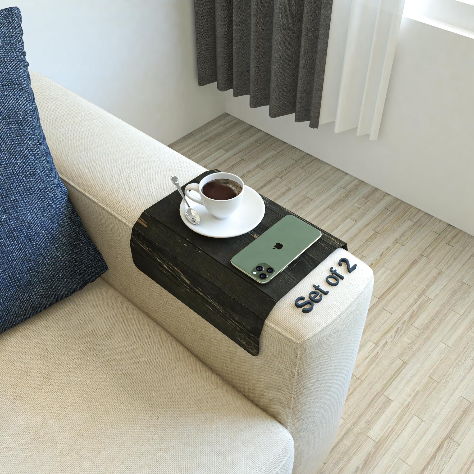 Set of 2 Wooden Sofa Tray, Armrest Tray Table for Couch, Foldable, Flexible Sofa Tray with 15.8" x 11", Snacks, Remote Control or Phone Holder | Dream