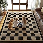 Washable Checkered Easy Jute Rug, 5x7 Black Checkerboard Boho Geometric Outdoor Indoor Patio Large Area Rugs, Low Pile Lightweight Non Slip Carpet Mat for Living Dining Room Bedroom Classroom Backyard
