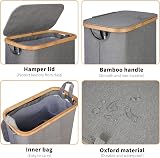 iEGrow Slim 60L Laundry Basket with Lid Bamboo Handles Grey view 4