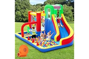 PZGEQ Bounce House, Inflatable Bouncing House for Kids, 8-in-1 Bouncy Castle with Blower, Kids Jumper Bouncy House with Slide for Indoor Outdoor Backyard