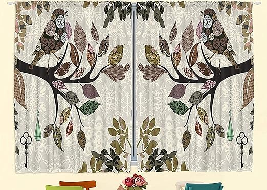 Amazon Com Ambesonne Nature Kitchen Curtains Spring Floral Birds