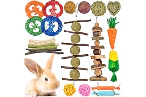 Ousiya 22-Pack Natural Bunny Chew Toys, Boredom Breakers for Rabbit, Hamster, Guinea Pig & Chinchilla, Apple Wood Timothy Hay
