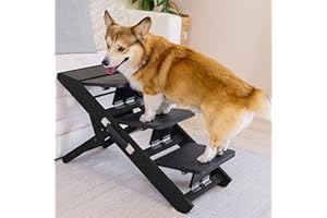 PRIORPET Dog Steps for Bed & Couch 2-in-1 Dog Stairs/Ramp - Height Adjustable Dog Ramp for Couch 7” - 20” - Pet Stairs, Dog Stairs for Small Dogs - Easy to Move Pet Steps with Landing Platform, Black
