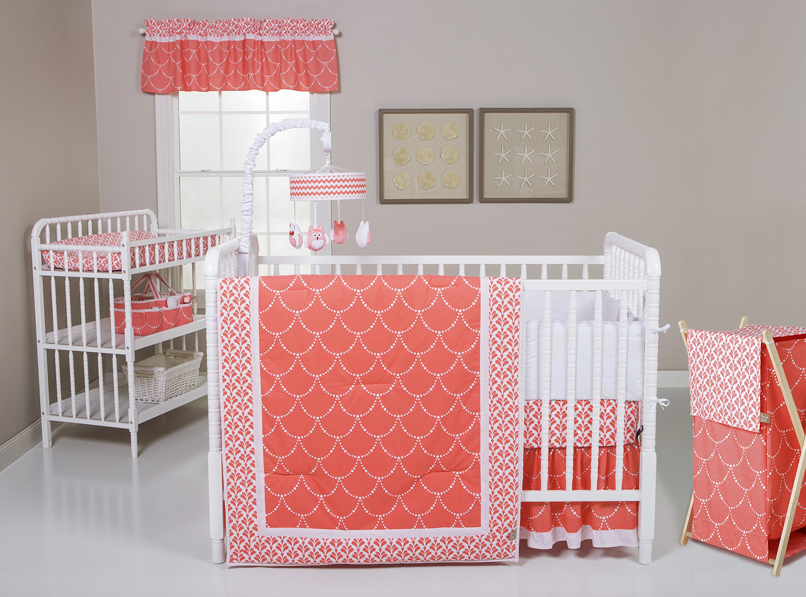 Trend Lab Shell 3 Piece Crib Bedding Set, Coral/White Pricepulse