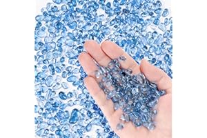 Meschett Colorful Glass Stones, 1 LB Fish Tank Gravel, Small Irregular Rainbow Aquarium Gravel for Aquarium Decorations and Turtle Tank, Sea Glass Beads Crystals for Fish Bowl, Vase Filler,Light Blue