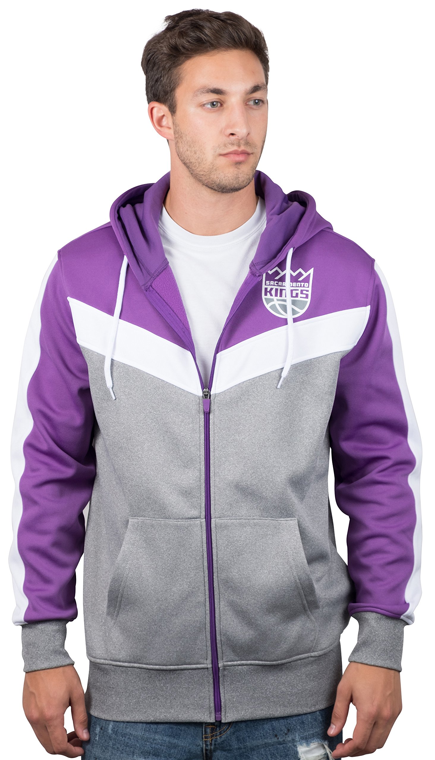 Ultra Game NBA Official Men’s Contrast Back Cut Full Zip Hoodie Sweatshirt - Unisex, Sacramento Kings, Team Color, Medium Image
