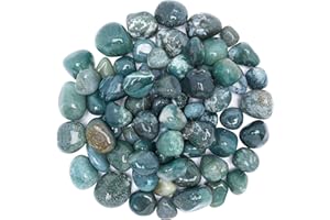 ZAICUS 1lb Moss Agate Tumbled Stones | Polished Crystals Healing | Natural Stones | Feng Shui | Chakra Balancing | Good Luck | Reiki Gift | Home Decor | Size 20-25 mm