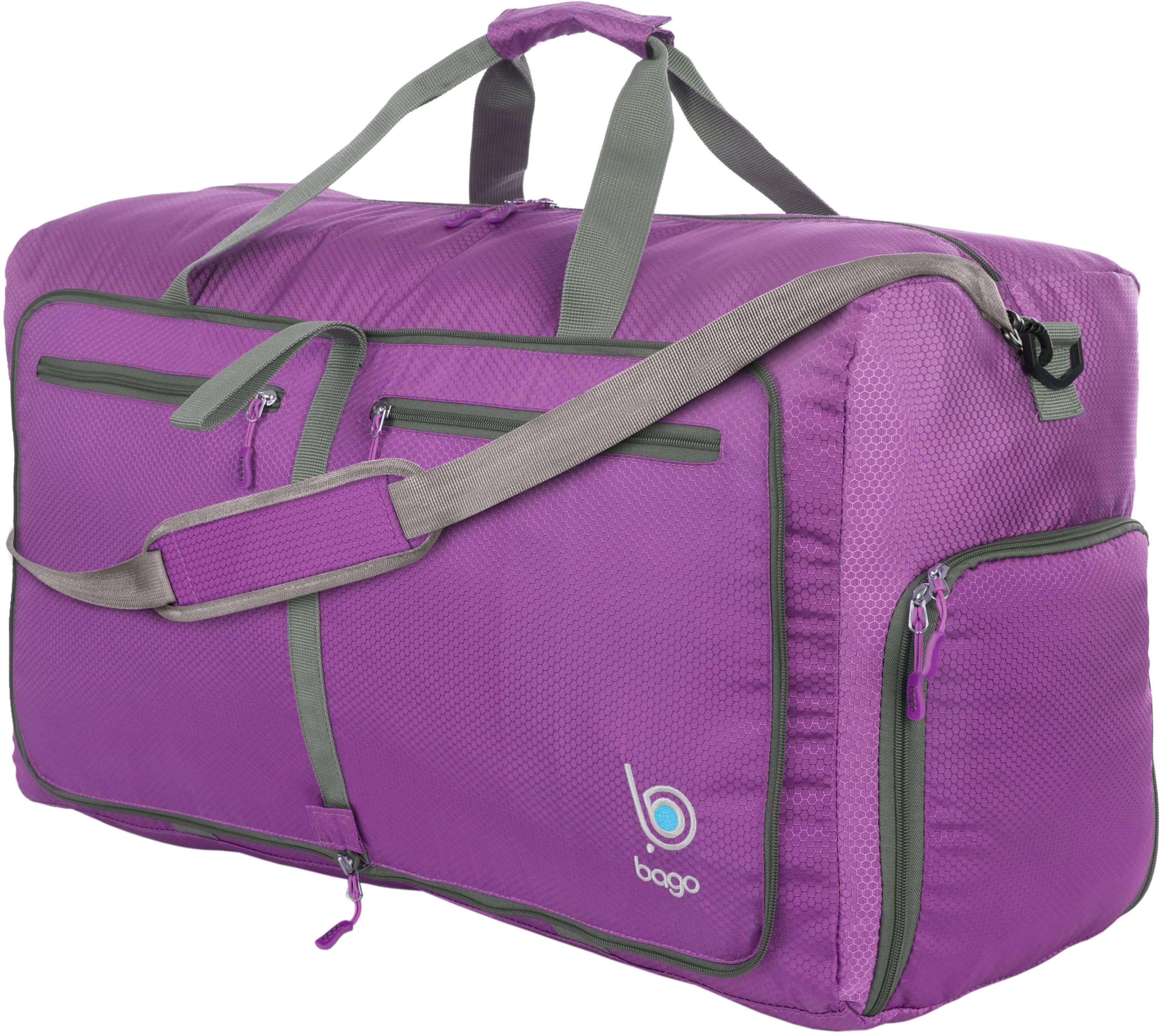 Bago 80L Duffle Bag for Women & Men - 27 Travel Bag Large Foldable Duffel Bag, Purple, Large 80 Liters