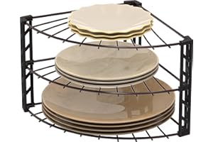 SimpleHouseware 3-Tier Corner Shelf Plate Rack for Counter and Cabinet Organizer, Bronze