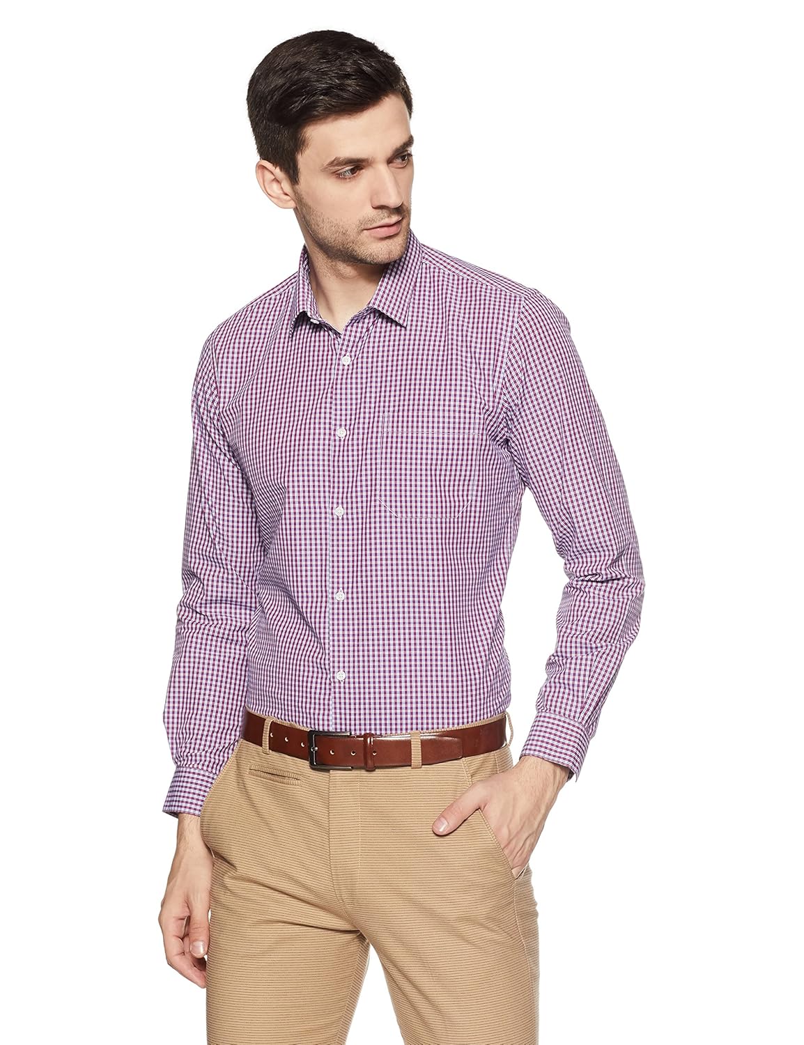 peter england men's checkered slim fit cotton formal shirt