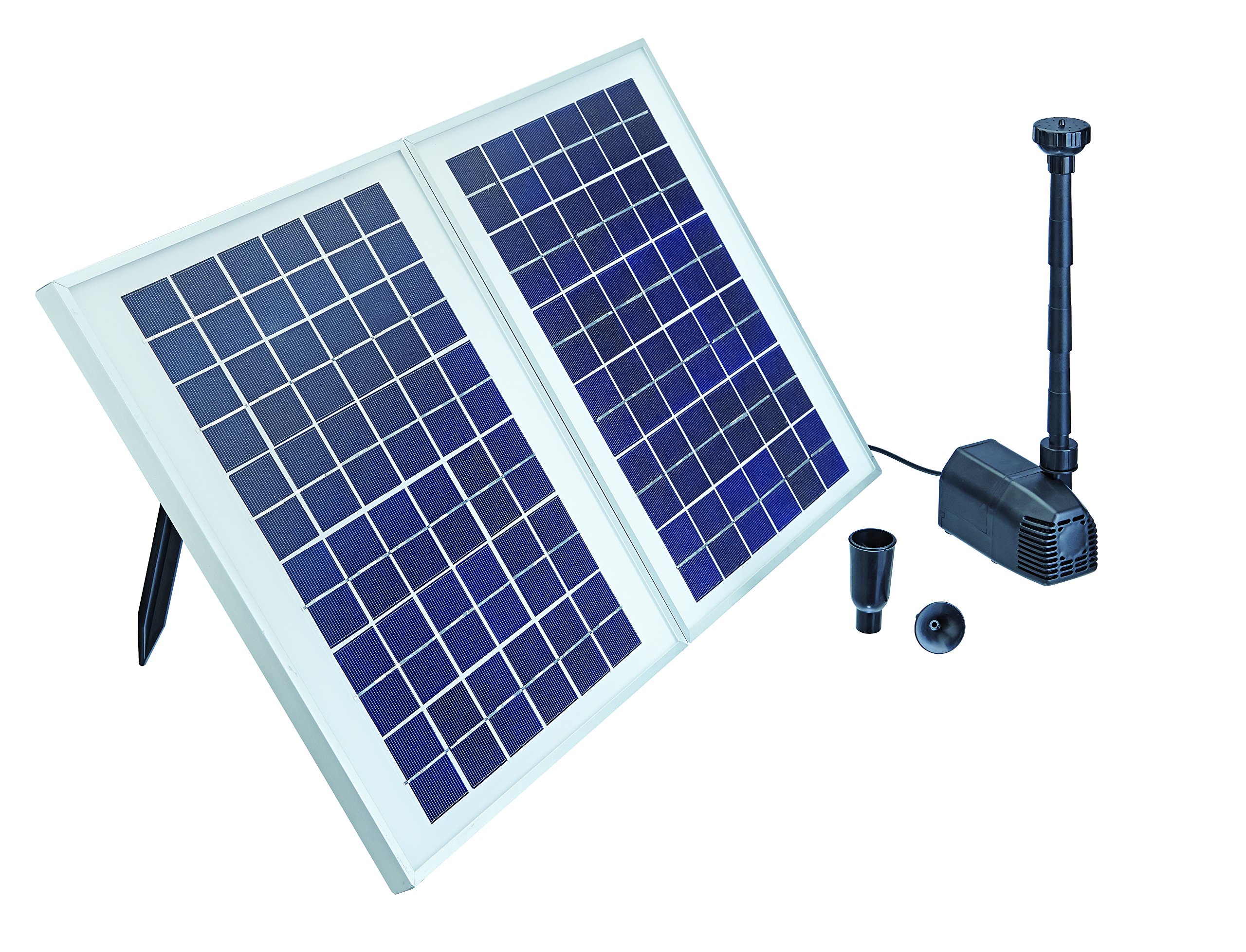 Pontec PondoSolar 1600 - Solar Powered Water Feature Pump with Dual Solar Panels, 2 Nozzle Heads, and 5-metre Power Cable - Ideal for Allotments and Isolated Ponds