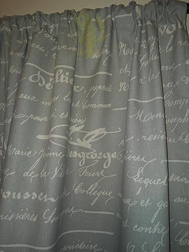 Amazon Com Grey French Script And Natural Curtains Panels 2