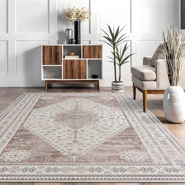 DECOMALL KALINA WASHABLE AREA RUGS, BOHEMIAN VINTAGE FOLDABLE...