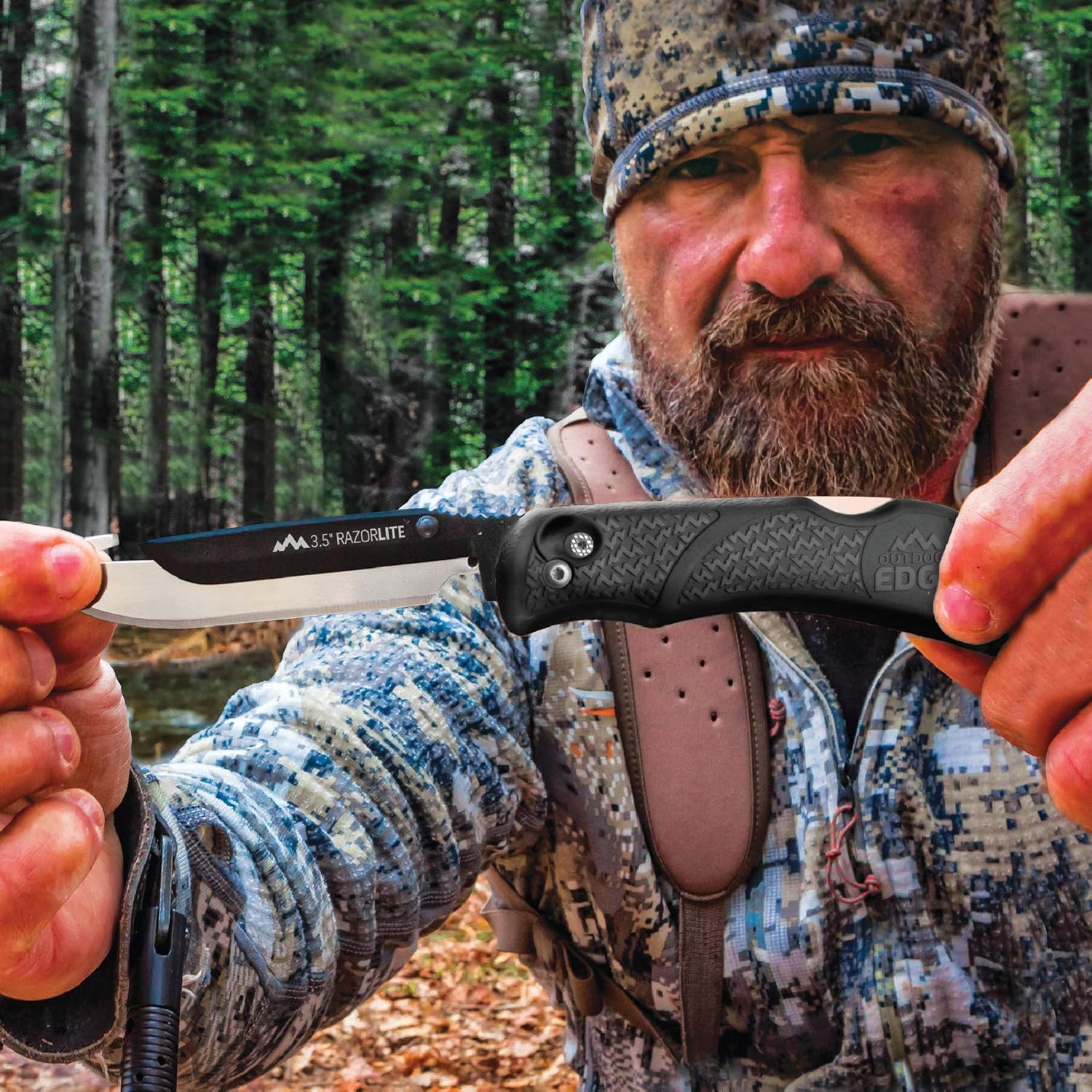 Outdoor Edge RazorLite - Replaceable Blade Folding Hunting Knife with Rubberized Nonslip TPR Handle, 6-Blades and Nylon Belt Sheath (Black) : Tactical Knives : Sports & Outdoors