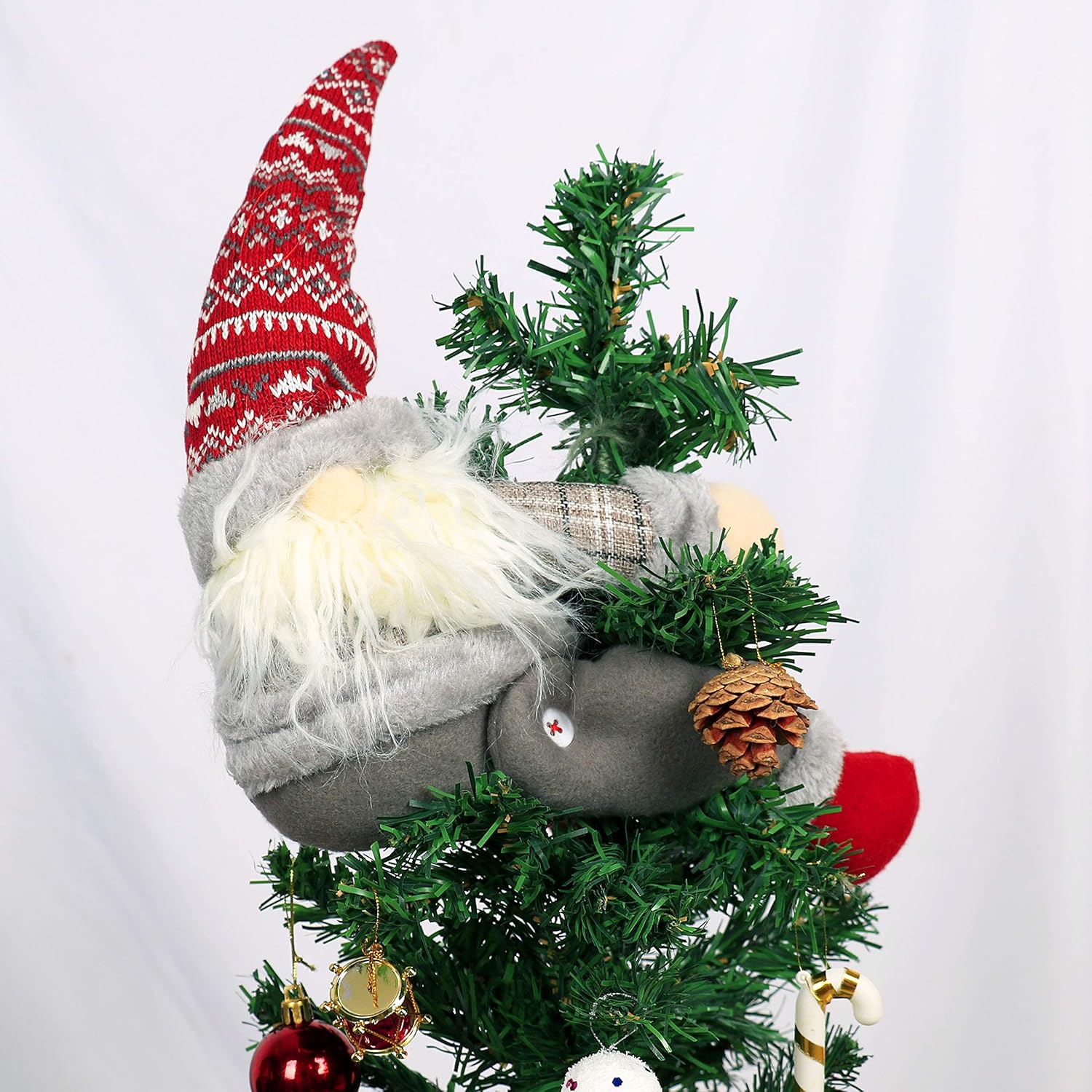 Tree Toppers - KINNJAS Christmas Tree Topper Gnome - Hand Made Gnome Christmas Decoration, Funny Christmas Tree Topper, Also be Used as Curtain Tie, Unique Christmas Gnome Decoration