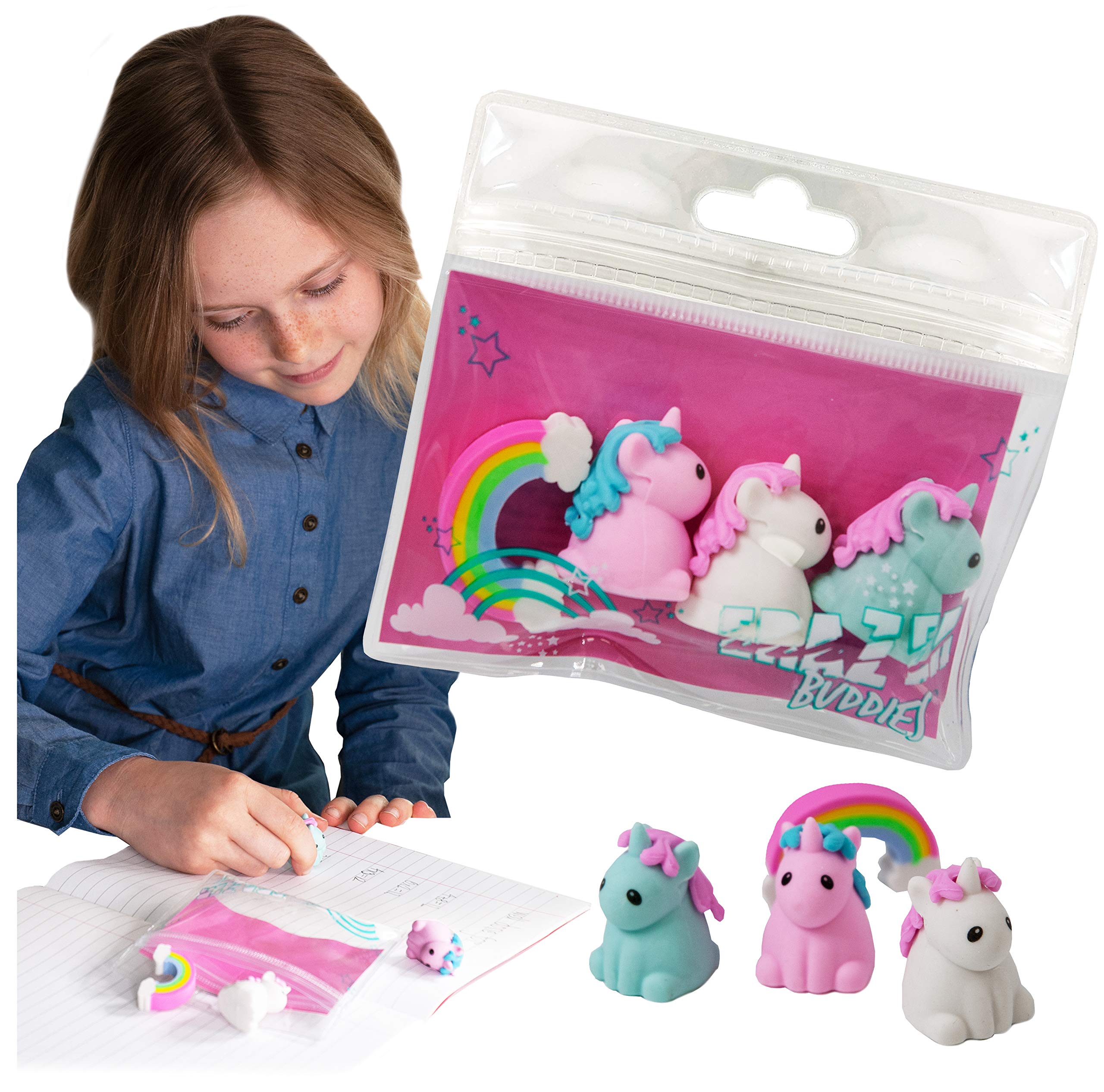 Eraser Buddiez - Unicorn from Deluxebase. Multipack Cute Rubber Stationary Set, Colourful Novelty Erasers for Office, Classroom Essentials and School Supplies.