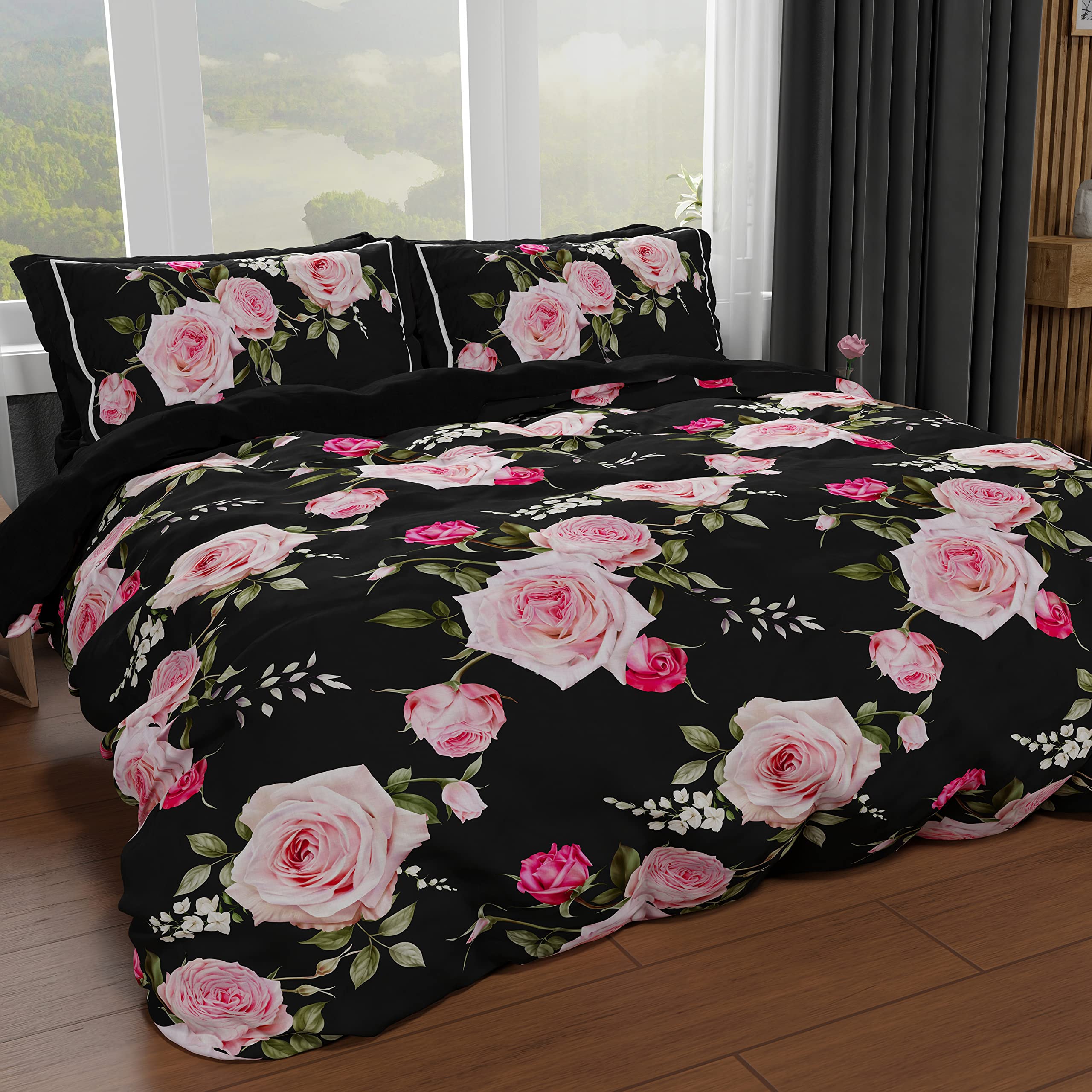 PETTI Artigiani Italiani - Single Duvet Cover 160 x 200 cm, Microfibre Duvet Cover Set with Digital Print + 1 Pillowcase 50 x 80 cm - Made in Italy - Floral 20 Black — image 1