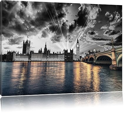 wunderschöne Westminster Abbey mit Big Ben schwarz/weiß Format: 120x80 auf Leinwand, XXL riesige Bilder fertig gerahmt mit Ke
