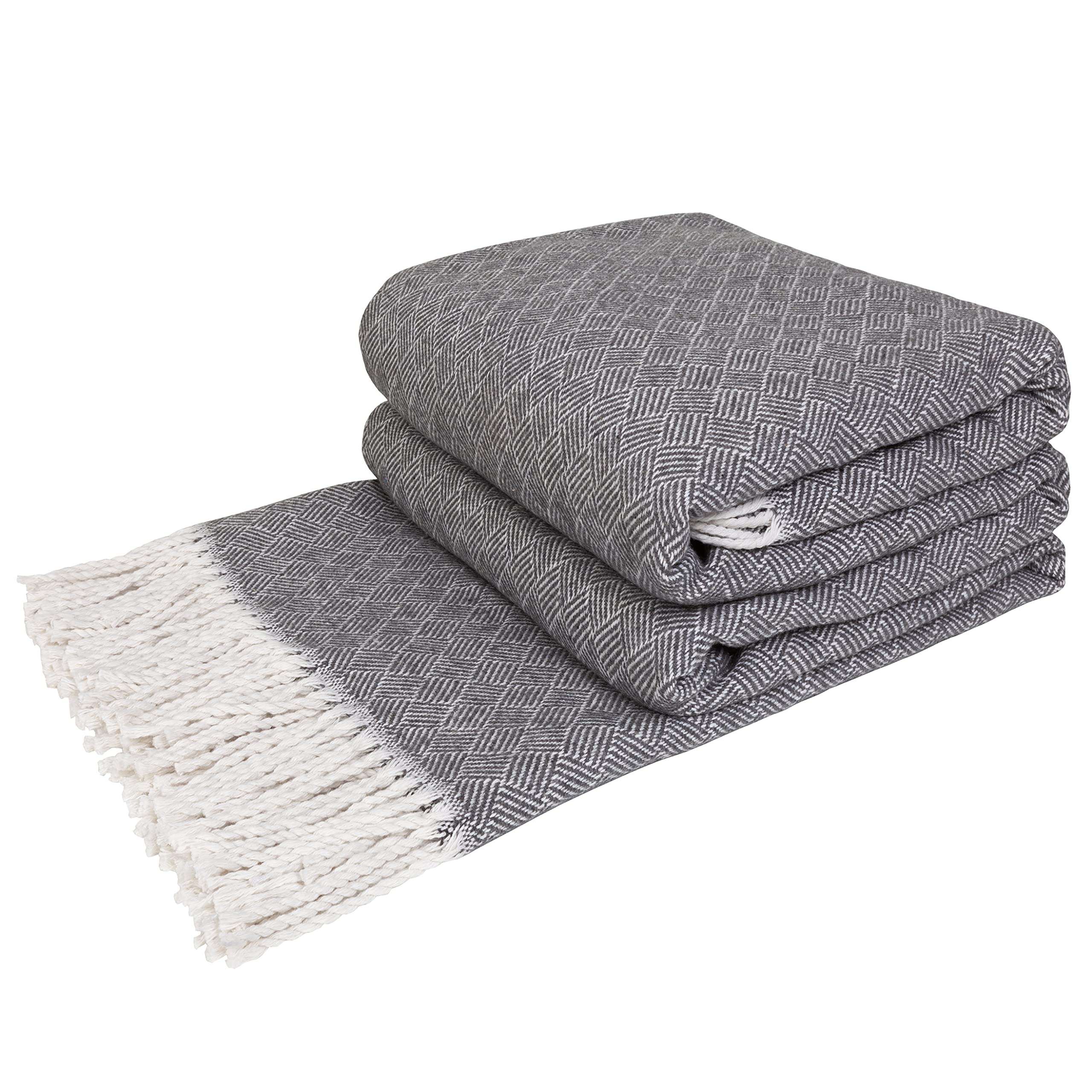 LYHome Cotton Blanket - Soft Throw for Sofas, Bed & Couch. Cosy Outdoor Blankets for Travel, Picnic & Camping. Settee Throws for Armchairs, Garden Furniture (55x79 in, 140x200 cm Grey Striped Squares) — image 1