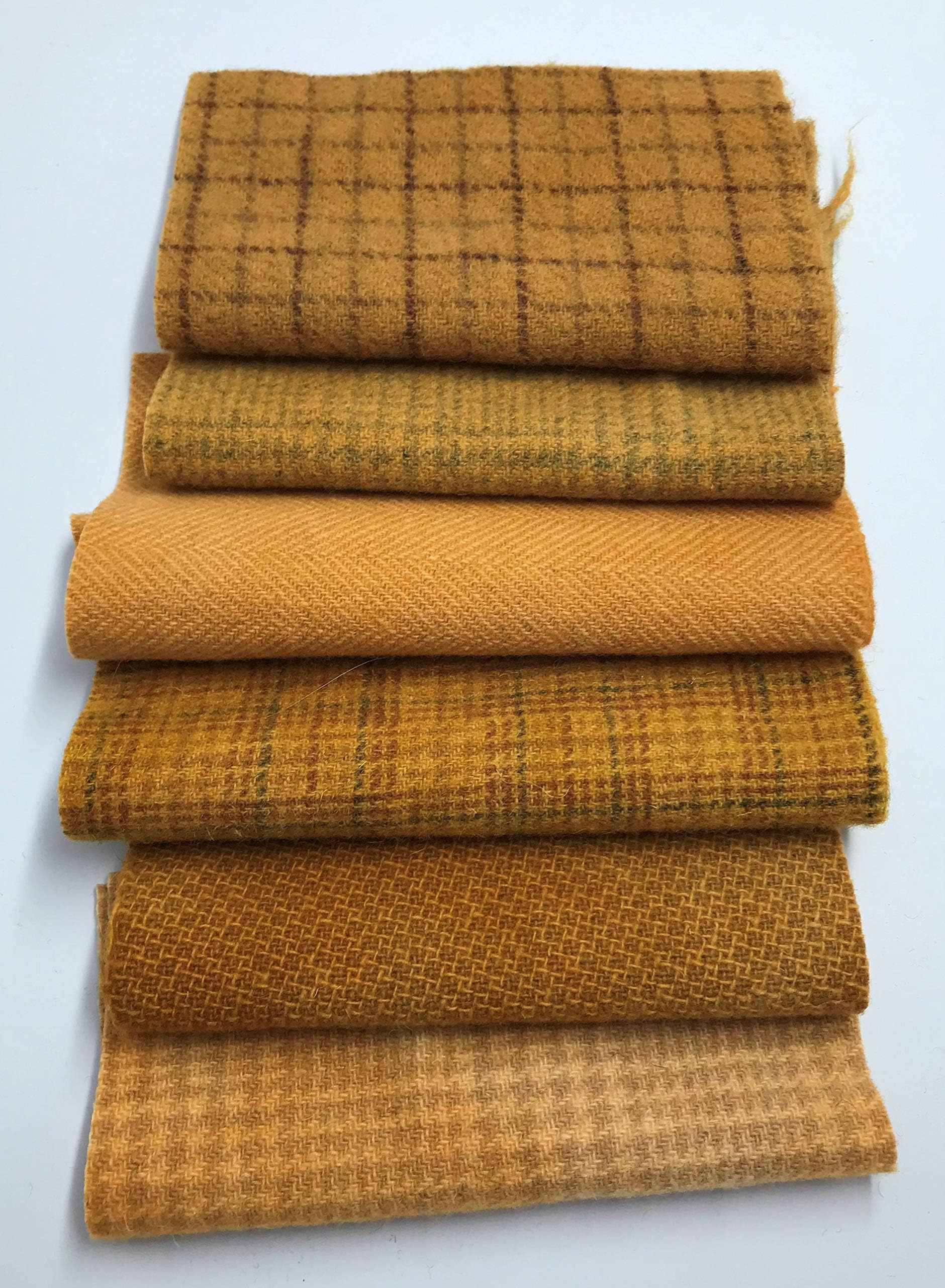 Winterberry Cabin Hand-Dyed Felted 100% Wool; Golden Yellow, Mini 6 pc Charm Bundle