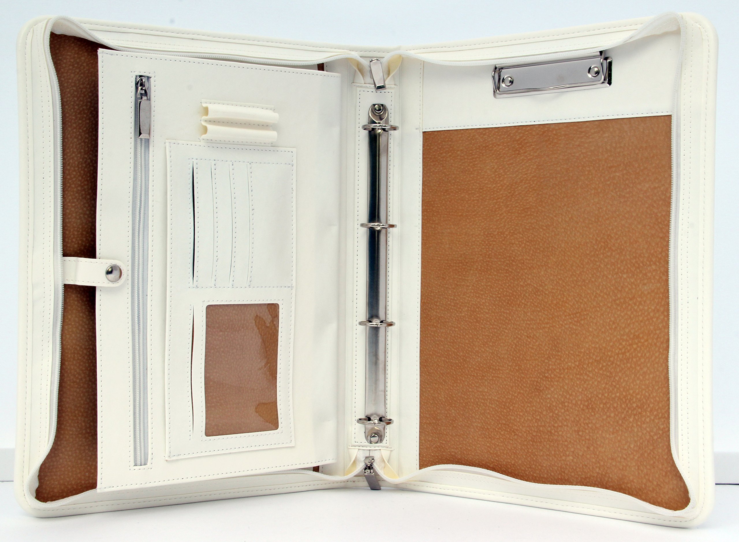 Noda Faux Pu Leather Business Presentation Meeting Conference A4 Folder Clipboard Organiser Ring Binder with Handle (White)