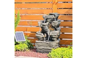 Bumilgar 6 Tier Cascading Rock Solar Water Fountain Outdoor Garden Waterfall Decor for Garden, Patio, Backyard, Deck, Porch and Home Art Decor,24.4" H Outdoor Fountain with LED Lights