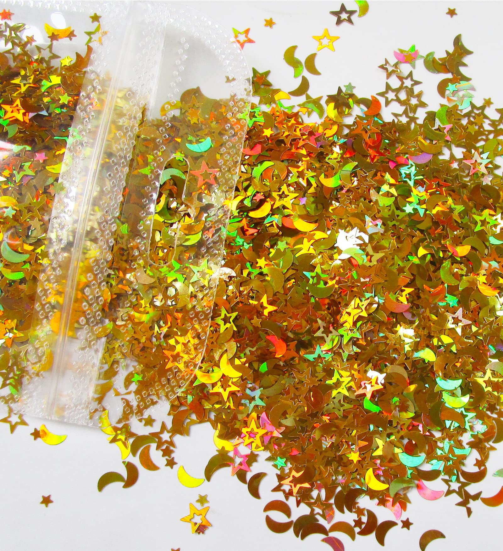 LoveOurHome 15 Colors Holographic Chunky Glitter Flakes Star Moon Shaped Glitters Confetti Sequins Stickers Resin Accesories for Crafts Resin Epoxy Slime Acrylic Nails Festival Makeup