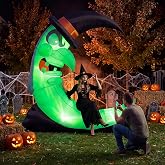 9FT Green Witch Moon Halloween Inflatables Outdoor Decorations with Bench | Built-in LEDs Blow Up Yard Decoration for Party Outdoor Yard Garden Lawn, Rainproof, Easy Install Halloween Decorations, UL