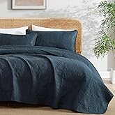 HLC.ME Benji - 3 Piece Full Queen Size Quilt Set, Lightweight Queen Bedspread Coverlet Set (Full/Queen, Navy Blue)