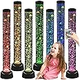 Playlearn 3.3ft Bubble Tube with Remote Control - 8 Fake Fish - Color Changing LED Lights - Sensory Bubble Lamp – Fake Fish Tank Floor Lamp