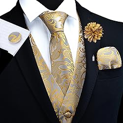 GUSLESON Gold Vest Floral Suit Vest Tie and Bow Tie