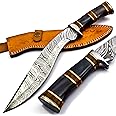 Nooraki - 15-inch | Handmade Damascus Steel Heavy Duty Kukri Knife Sharp Blade, With Leather Sheath | Ideal for Hunting, Bushcraft, Survival, Chopping, Camping, Outdoor Gift for Men Women - KK155