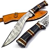 Nooraki - 15" Handmade Damascus Steel Heavy Duty Kukri Knife Sharp Blade, With Leather Sheath | Ideal for Hunting, Bushcraft, Survival, Chopping, Camping, Outdoor Gift for Men Women - KK155