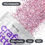 Hemway Pink Holographic Extra Chunky Glitter 100g for Crafts view 4