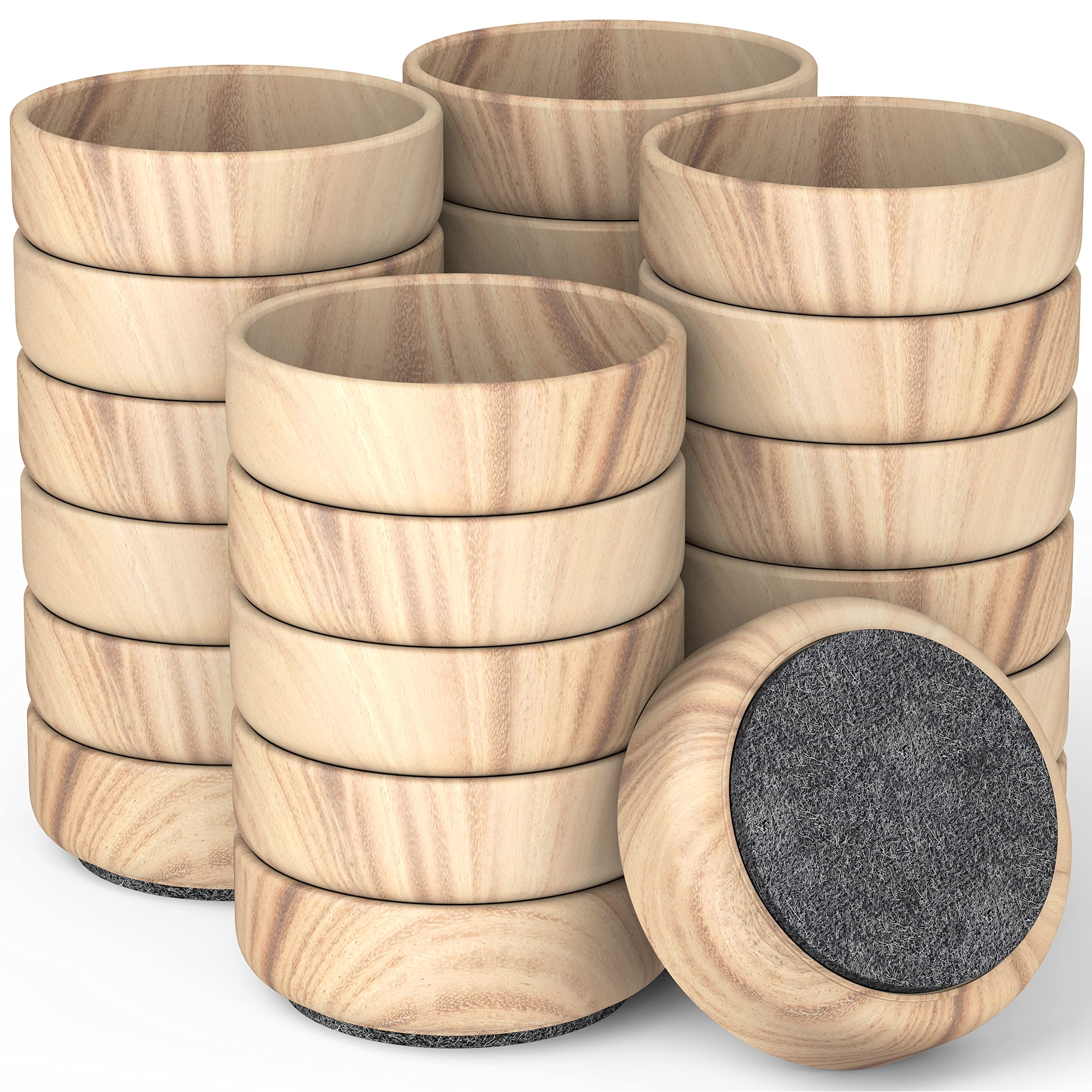 Medipaq Felt Castor Cups – 24x Large 60mm Light Wood Grain – Protects Wooden & Smooth Floors – Chair & Furniture Leg Protectors