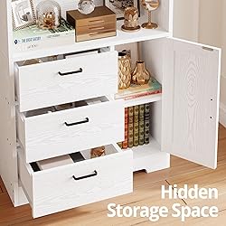 IRONCK Bookshelf with Door and 3 Drawers, 71in Tall