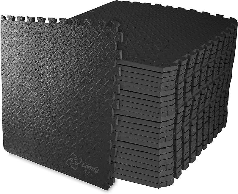ComFy Mat Gym Flooring Mat 24x24 Interlocking EVA Tiles 64 sq ft Black