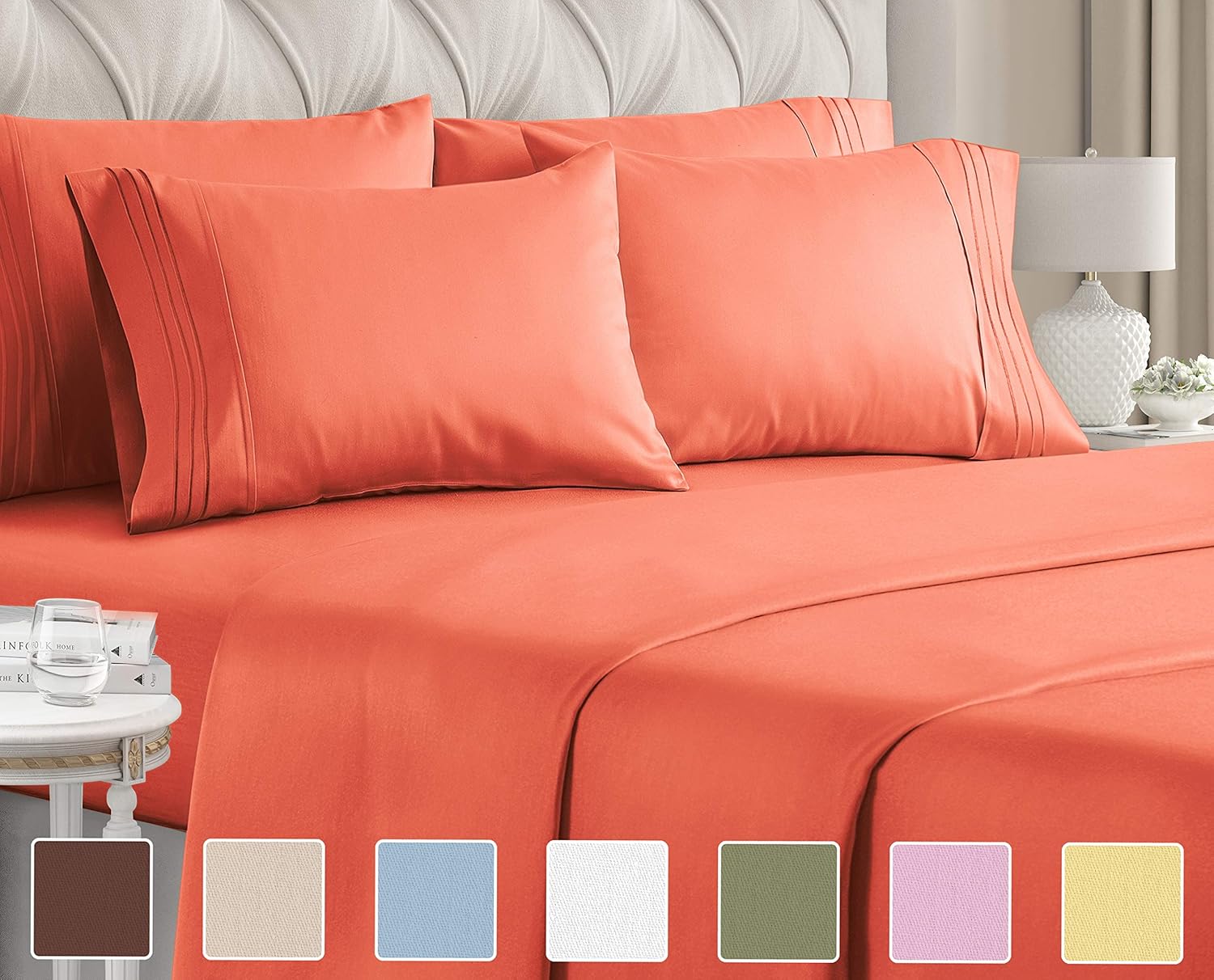 California King Size Sheet Set - 6 Piece Set - Hotel Luxury Bed Sheets - Extra Soft - Deep Pockets - Easy Fit - Breathable & Cooling - Wrinkle Free - Comfy - Coral Bed Sheets - Cali Kings Sheets: Home & Kitchen