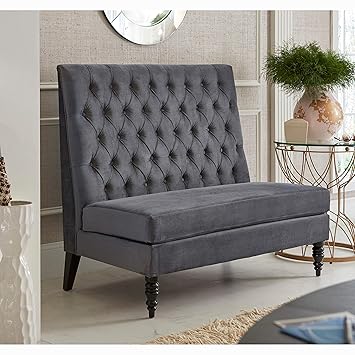 Sofaweb Silver Grey Velvet Tufted Upholstered Banquette Bench