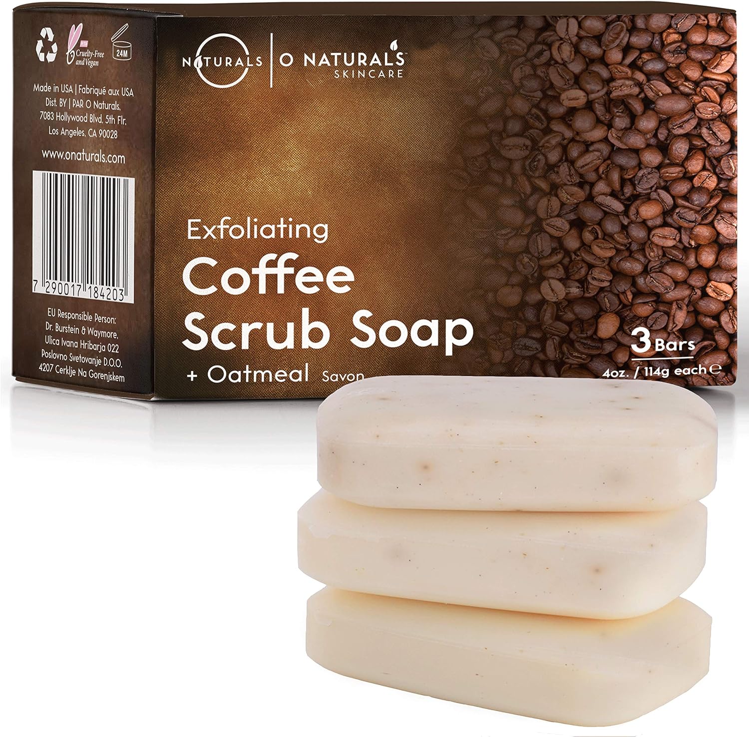 O Naturals Unscented Bar Soaps with Exfoliating Coffee Granules Scrub