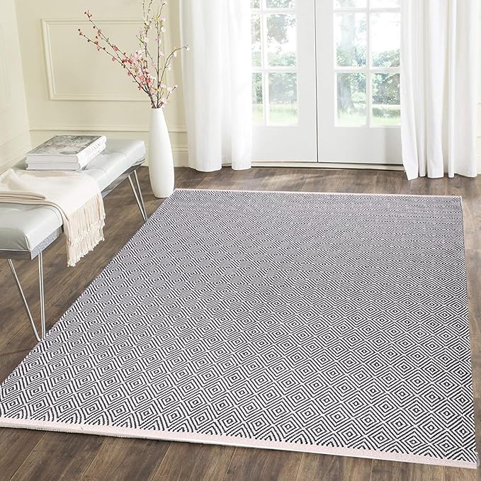 HEBE Cotton Area Rug 4' x 6' Machine Washable Reversible Indoor Area Rug/Mat Hand Woven Cotton