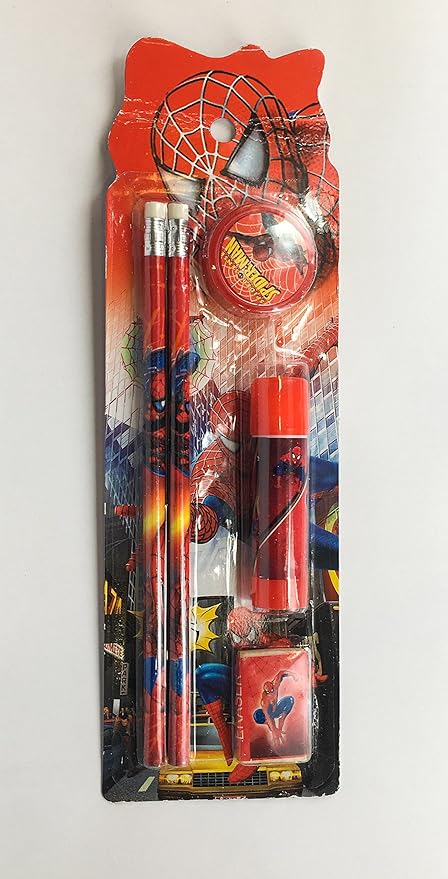 Goyal Spiderman Stationery Set with 2 Pencil, Eraser, Glue and Sharpener -Set of 4
