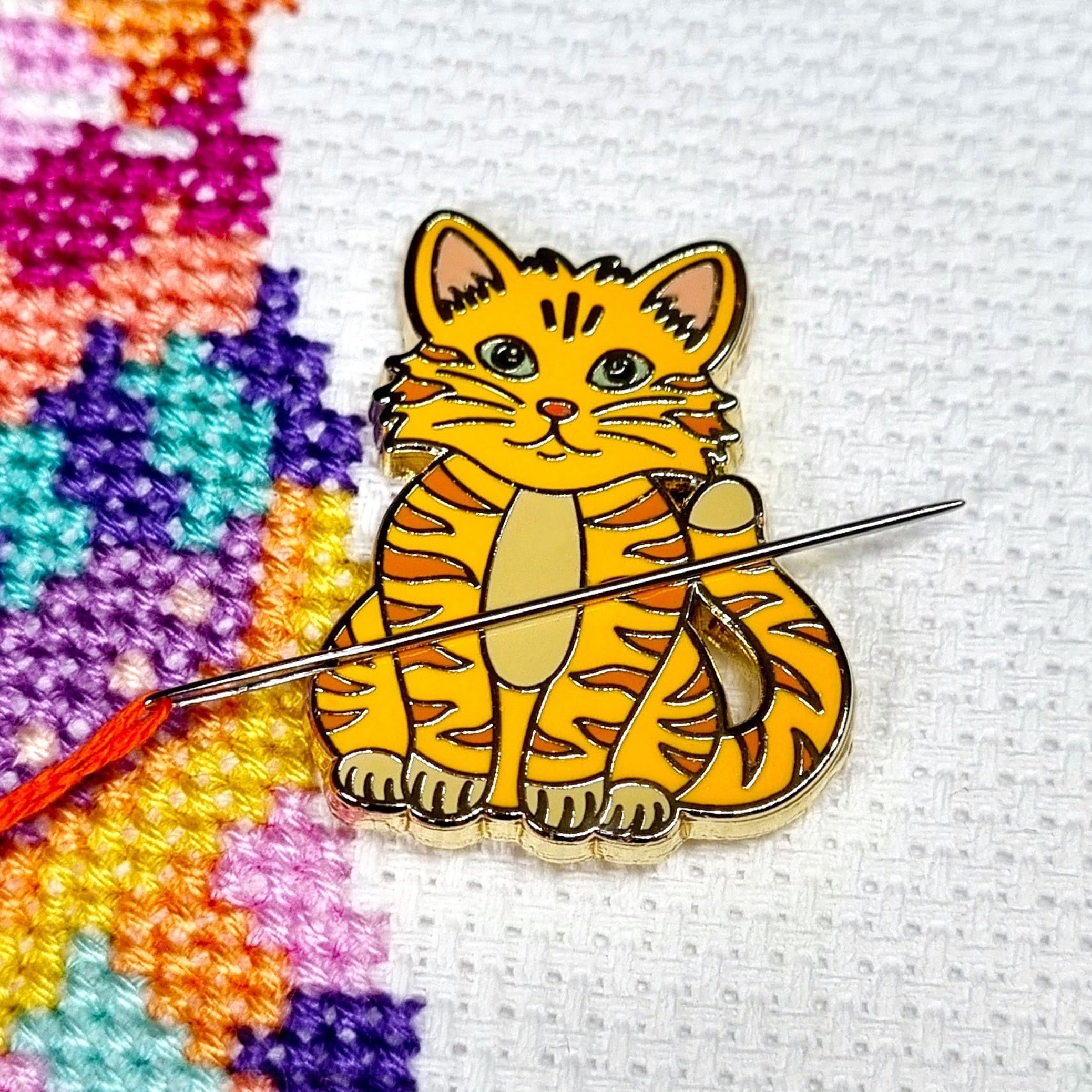 Meloca Designs Ginger Cat Needle Minder for Cross Stitch, Embroidery, Needlepoint, Sewing, Quilting, Needlework and Haberdashery