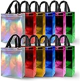 Holographic Reusable Gift Bags with Handles - 12 Pcs Mother's Day Gift Wrap Mix Color Glossy Party Favor Bag, Shiny Goodie Tote Welcome Bags for Birthday, Wedding, Holiday, Shopping 8x4x10 Inch