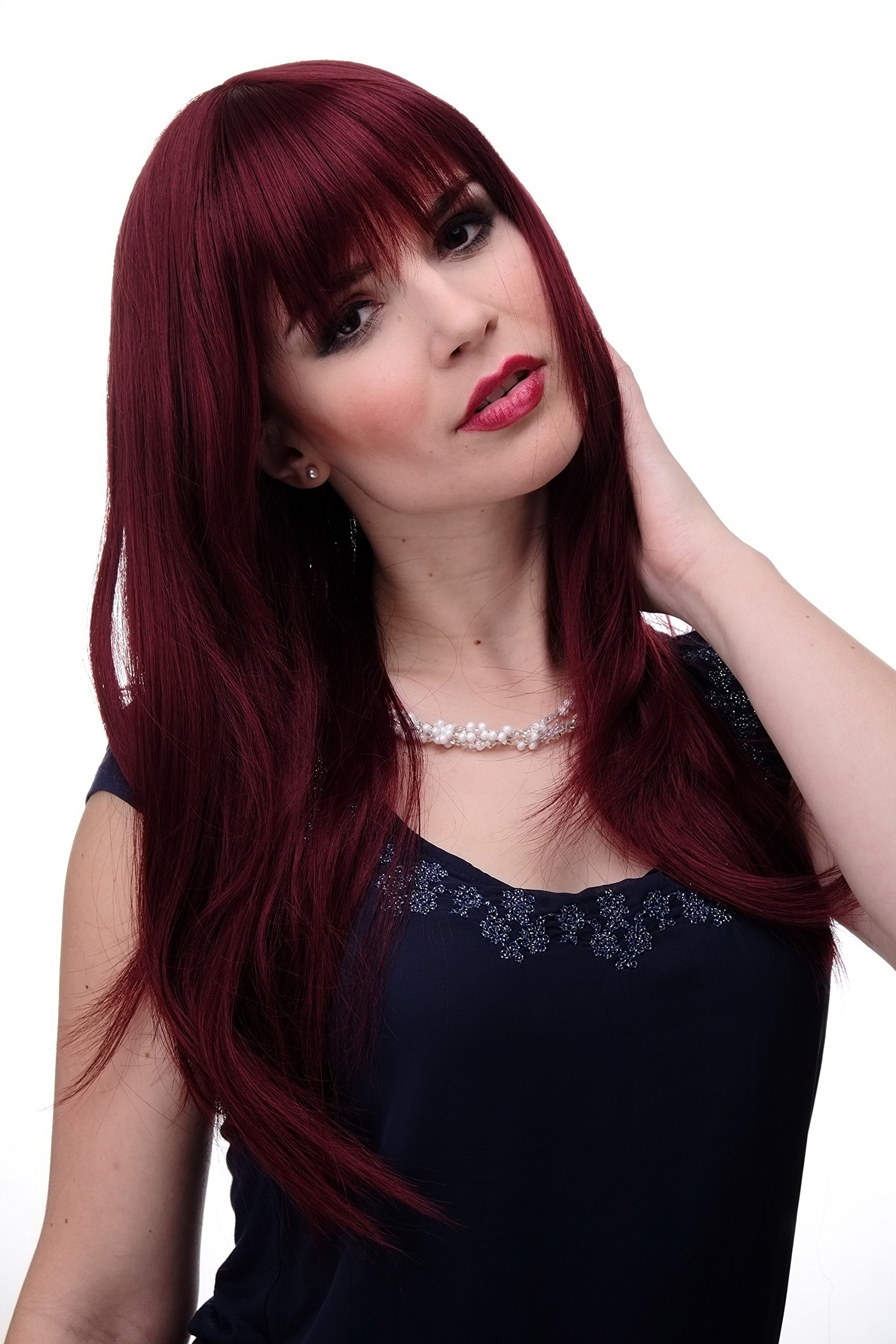 WIG ME UP 3280-350 Lady Quality Wig long straight sexy long fringe bangs aubergine red 19,5 inch