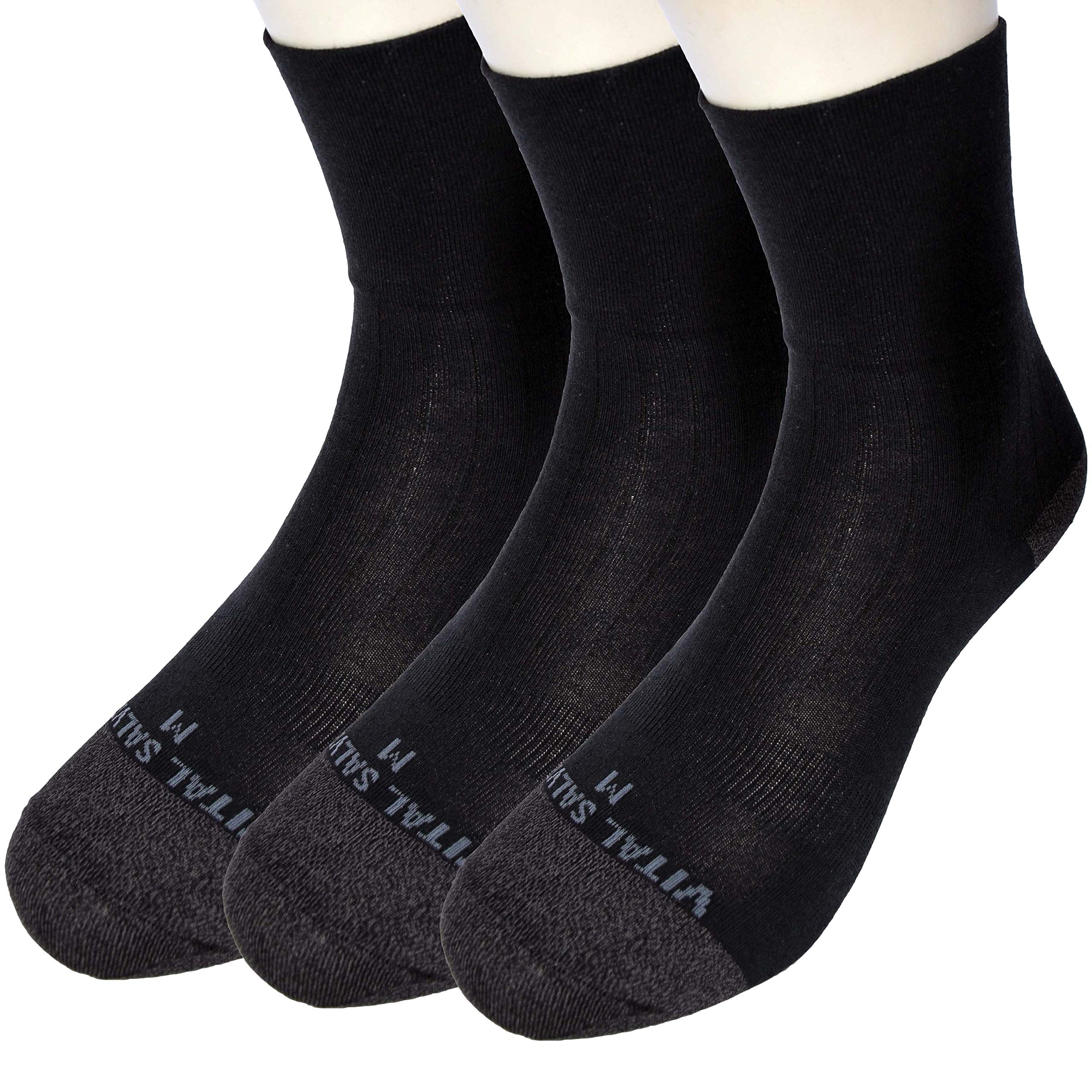 Vital Salveo-Diabetic Non-binding Antibacterial Bamboo Charcoal Dress Socks, 3 Pairs per Pack-Black(Medium)