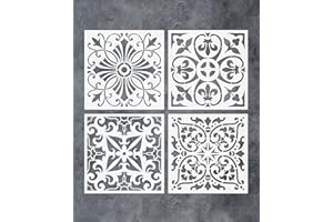 G GSS DESIGNS GSS Designs Pack of 4 Stencils Set (8x8 Inch) Tile Stencil Painting On Floor Tiles Wall Fabric Wood Furniture - Laser Cut Reusable Stencils (SL-018M)