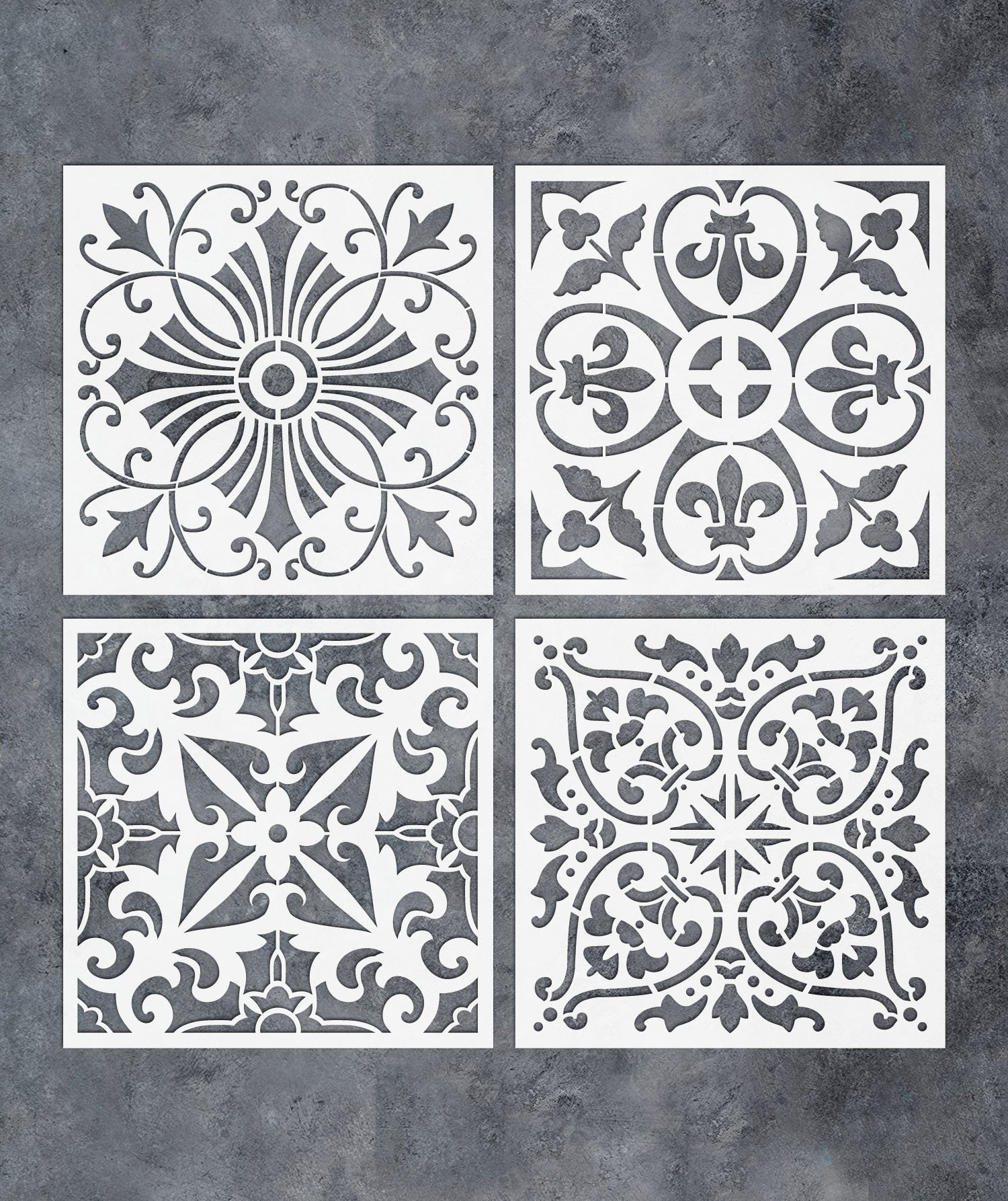 GSS Designs Pack of 4 Stencils Set (8x8 Inch) Tile Stencil Painting On