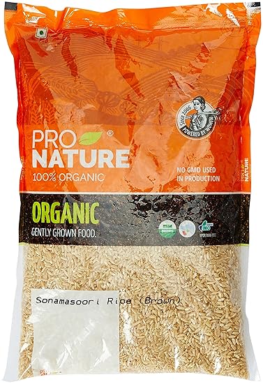 Pro Nature 100% Organic Sonamasoori Rice, Brown, 1kg